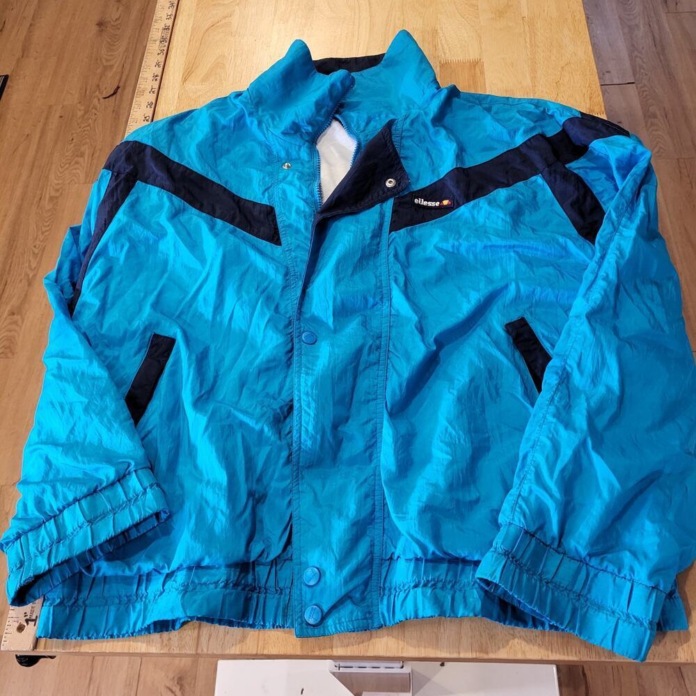 Vintage Ellesse Blue Wind Breaker Full Zip Cotton Lined (elastic wear from age)